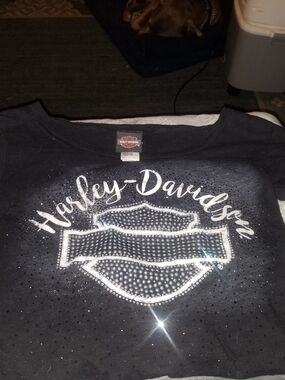 Harley-Davidson Black and White Rhinestone Logo Top
